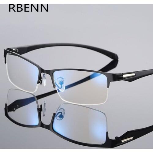 RBENN Anti Blue Light Men Reading Glasses Semi-Frame Metal Business Computer Reader for Male Anti EyeStrain +0.75 1.75 2.75 5.0