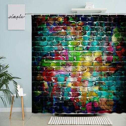 Retro Brick Wall Shower Curtain Colorful Graffiti Art Street Bathroom Accessories With Hook Hanging Waterproof Screen Washable