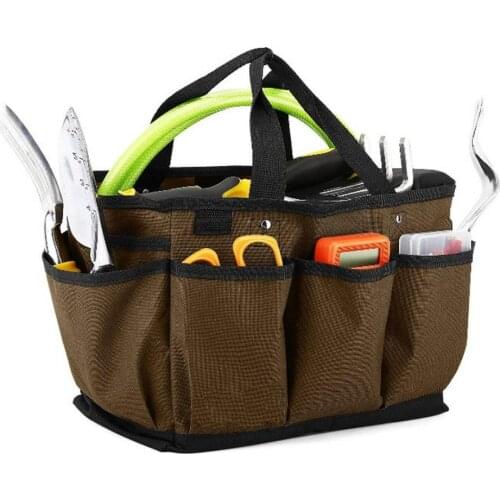 Garden Tool bag Organizer Multifunctional Portable Tool Storage Brown Oxford Wall Hanging Storage Bags Pockets for Home Garden