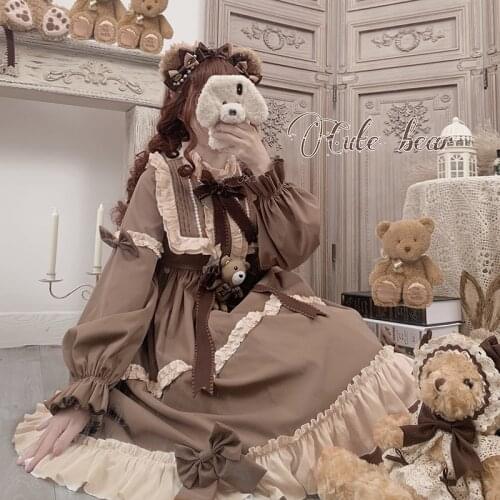 Spring Bear Lolita Style Maid Long Sleeve Cute Loli Op Sweet Girl Women Princess Dresses Japanese Gothic Kawaii Cosplay Costume