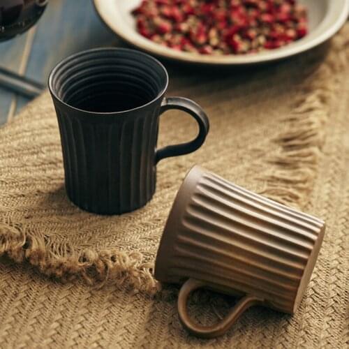 Japanese retro striped tea creative nostalgic coffee cup handmade stoneware mug literary fan