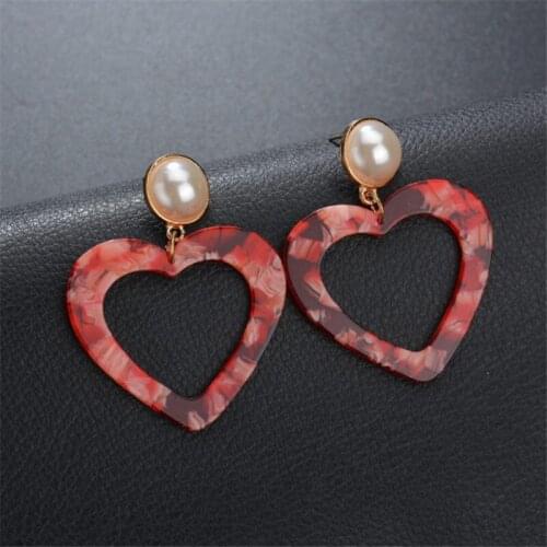 4 Color Acrylic Pendant Heart Earrings For Women Brincos 2019 Earrings Fashion Jewelry Pendiente