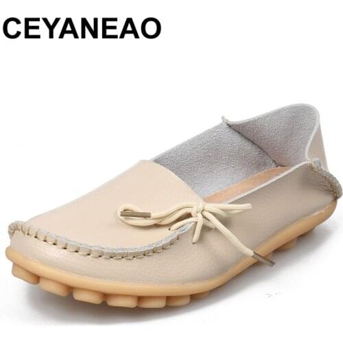 CEYANEAO New Arrive Flats Women Four Seasons Casual Shoes Women Flat Heel Cow Muscle Outsole Fashion Flat Women GenuineLeather
