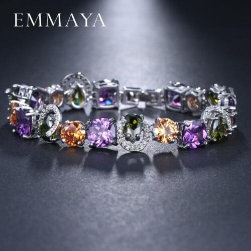 EMMAYA Luxurious Multi Colors CZ Stone Crystal Bracelets Bangles for Women Gift Bridal Wedding Party Jewelry Accessories