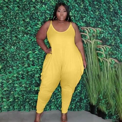XL-5XL Plus Size Jumpsuit Women Haren Pants Spaghetti Strap Sleveless Rompers Womens Jumpsuit Backless Casual Overalls for Women