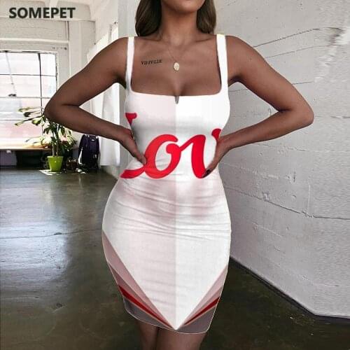 SOMEPET Love Dresses Women Pattern Sundress Creativity Halter Sleeveless Art Ladies Dresses Womens Clothing Summer Beach