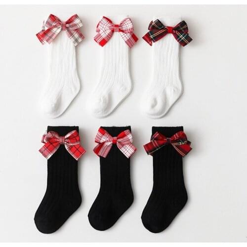 2021 Kids Socks Toddlers Girls Big Bow Knee High Long Soft Cotton Lace Baby Kniekousen Meisje Wholesale Children Clothing
