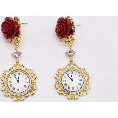 2021Retro Antique Clock Time Earrings Personalized Design Rose Earrings Fashion Simple Temperament Drop Earrings