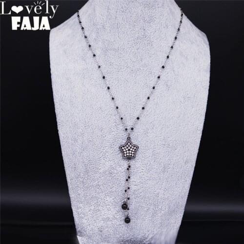 2021 Zircon Copper Stainless Steel Star Necklace Women Black Color Long Tassel Chain Necklace Jewelry collares largos NC26S02