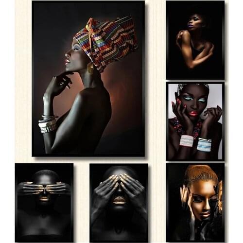 African Black and Gold Woman Canvas Painting Poster and Prints Scandinavian Wall Art Picture for Living Room Home Decor Cuadros