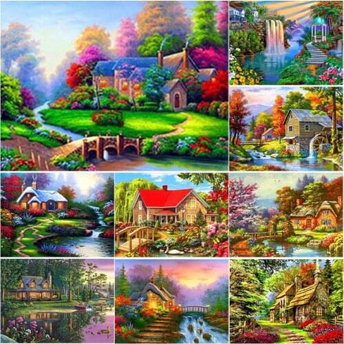 5D DIY Diamond Painting Full Square Round Drill Scenic Lodge Diamond Embroidery Landscape Cross Stitch Home Decor Manual Gift