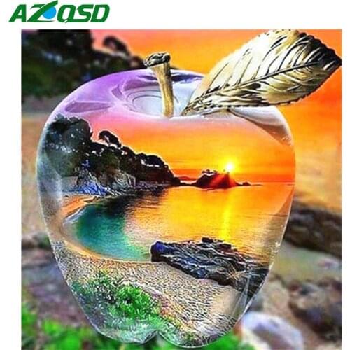 AZQSD Full Round Drill Diamond Painting Sunset Seaside Handmade Gift Diamond Embroidery Landscape Mosaic Needlework Home Decor