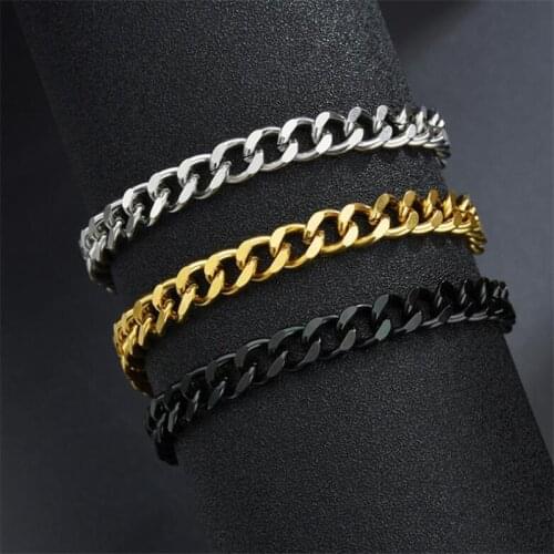 1pc Basic Punk Stainless Steel Bracelet for Men Women Link Chain Bangle Vintage Black Gold Color Solid Metal Jewelry