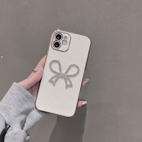 Gem Diamond Bow-tie Phone Case For iPhone 11 12 Pro Max Shockproof Luxury Plating Back Cover Protective Soft TPU