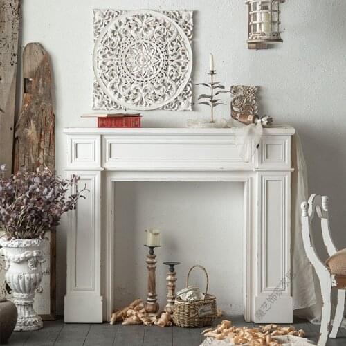 American Retro Old Carved Mantelpiece Bed Breakfast Solid Wood Strip Case Photography Props Living Room French Porch Decoration