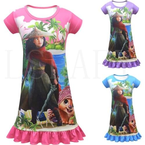 Kid Summer Short Sleeves Nightdress Anime Cosplay Costume Raya Cosplay The Last Dragon Girl Sweet Raya Dragon 3D Printed Dress