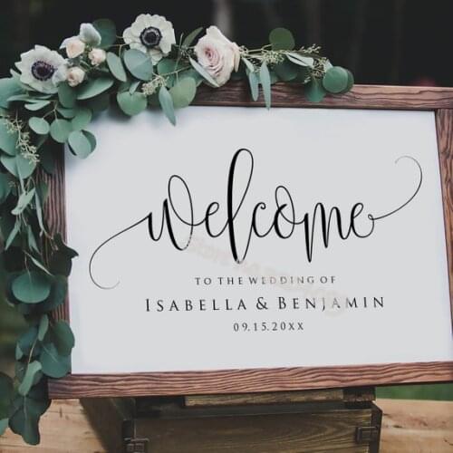 Welcome to the wedding of personality Sticker Bride and groom Custom Names wood board decal Reception Sign decor Art decal dz007