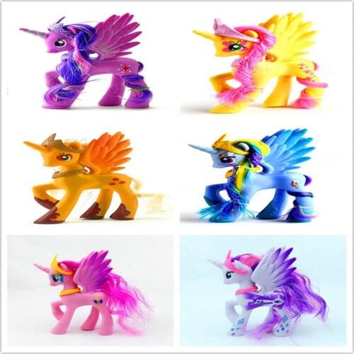13.8cm Hight 6pcs White Pink Blue Yellow Orange Purple Pegasus Unicorn Horse Toy PVC Action Figures Doll