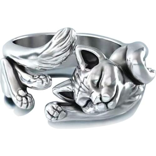Chic Cute Fortune Cat Shape Women Opening Rings Silvery Color Dance Party Finger Ring Delicate Girl Boy Gift New Fashion Jewelry
