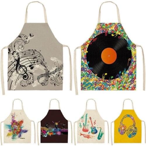 Musical Instrument Kitchen Aprons For Women Cotton Linen Bibs Household Cleaning Pinafore Home Cooking Apron 53*65cm WQL0141