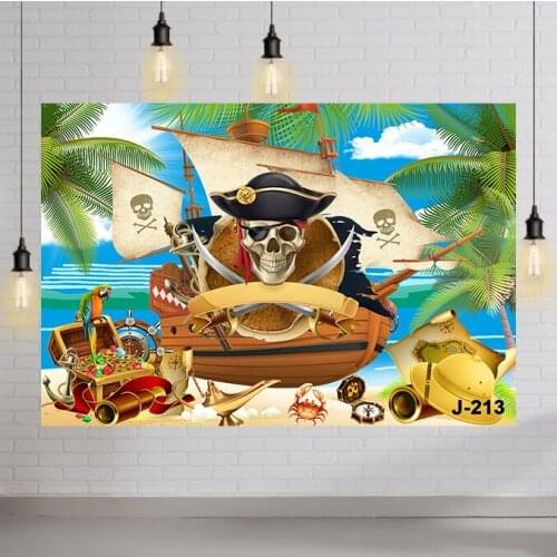 Background for Photo Studio Cartoon Pirate Sea Moon Treasure Sailboat Kids Photography Backdrop Photobooth Photocall
