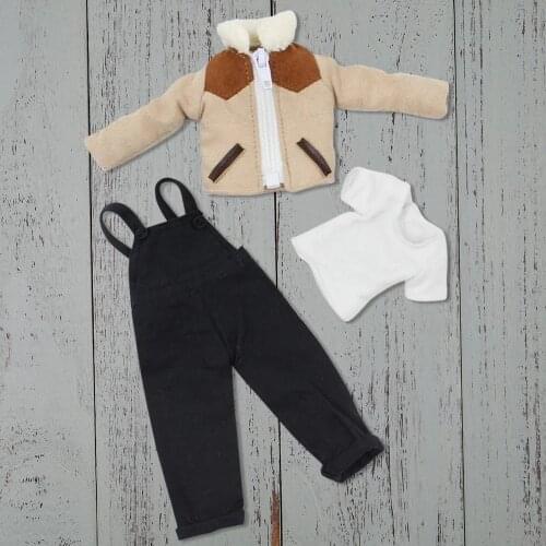 Outfits for ICY DBS Blyth doll A set Black Overalls with Shirt and coat dress for the 1/6 BJD NEO azone S OB24 ANIME GIRL