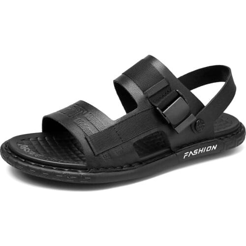 Summer Breathable Mens Slides Daily Elegant Fashion Concise Leather Man Sandals Outdoor Street Youth Trend Slippers Beach Shoes