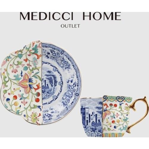Medicci Home Luxury Coffee Cup Saucer Set Retro Chic Flowers Animals Decorative Ceramic Tea Cup Set Chinese Western Mashup Style