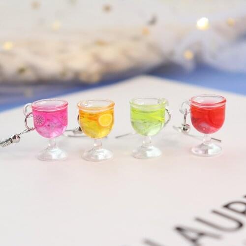 Fashion Dangle Earrings For Women Statement Creative Resin Fruit Juice Cup Drop Earrings Fun Fruit Drink Funny Long Ear Jewelry