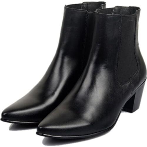7CM high-heeled Mens Shoes Boots Korean Style Leather Boots Men High-top Fashion Business Short Boots Men Pointed Toe