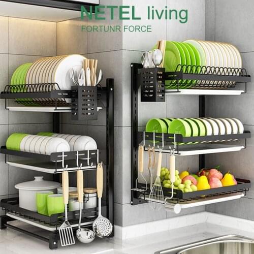 Organizer Storage Shelf ,Kitchen Dish Rack Hanging Drying Dish , 2/3 Tier Bowl Holder with Drain Tray