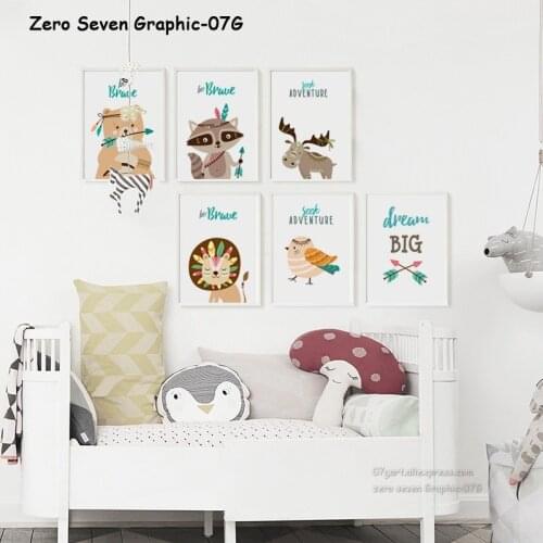 Nursery Wall Art Nordic Cute Indian Animal Cartoon Lion Bear Canvas Painting Poster And Print For Babys Room Home Decoration