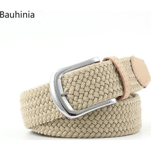 Bauhinia 2021 New Mens And Womens Woven Belt Canvas Braided Waist Belts Metal Stretch Pin Buckle Belt