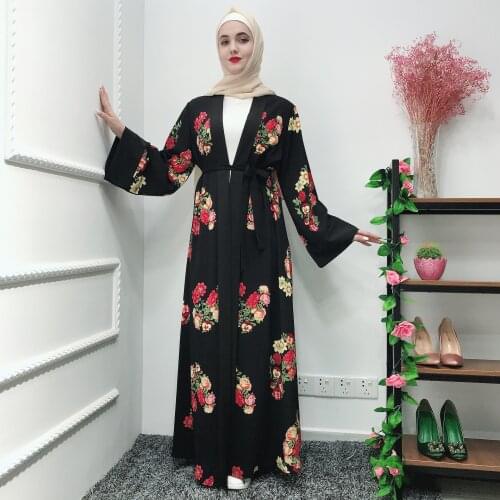 Wholesale Muslim Print Open Abaya Maxi Dress Cardigan Kimono Long Robe Gowns Tunic Jubah Middle East Ramadan Eid Arab Islamic