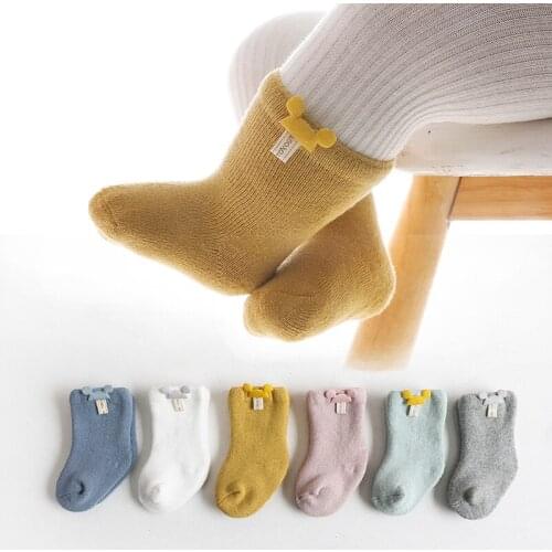 Autumn Winter Baby Socks 100% Cotton Thick Warm Mouse Pattern Solid Color Socks for Infant Baby Kids Newborn Warm Socks