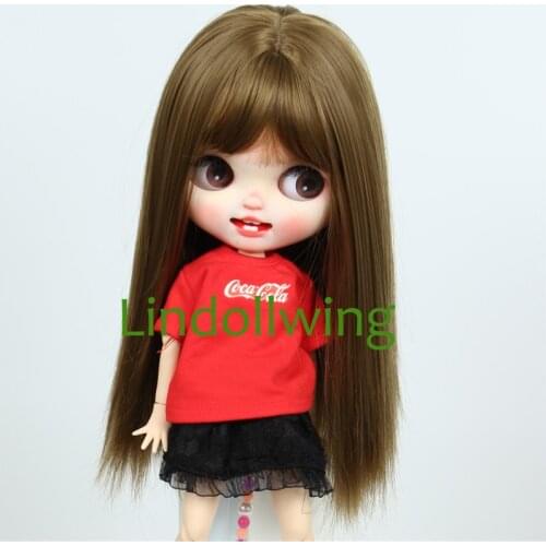 9-10 inch Blyth Wig Long Muffled Cyan Straight Hair