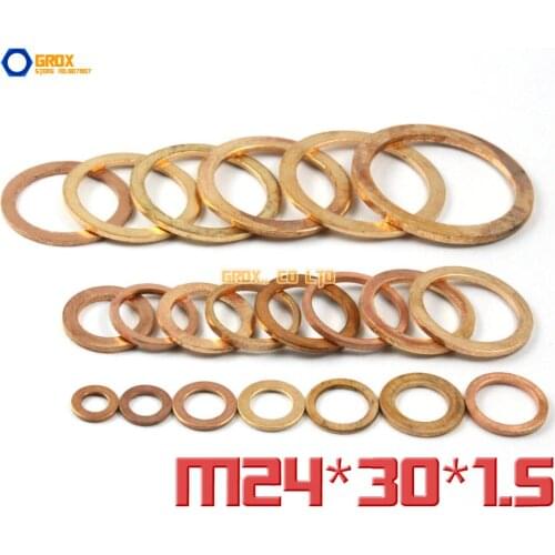 25 Pieces M24 x 30 x 1.5mm Copper Flat Washer Seal Washer