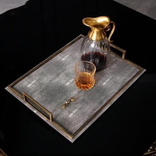 Moder Crocodile Pattern Leather Rectangle Storage Tray Makeup Organizer Tray Dessert Plate Jewelry Display Home Kitchen Decor