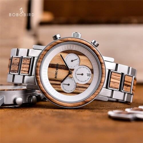 Relogio BOBO BIRD Men Business Wood Watch Luxury Stylish Male Quartz Wristwatches Chronograph Timepieces with Christmas Gift Box