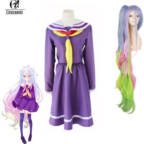 Rolecos Dress No Game No Life Cosplay Shiro Cosplay Costume inner Square Collar Skirt Girl Hair Wig Black Stockings