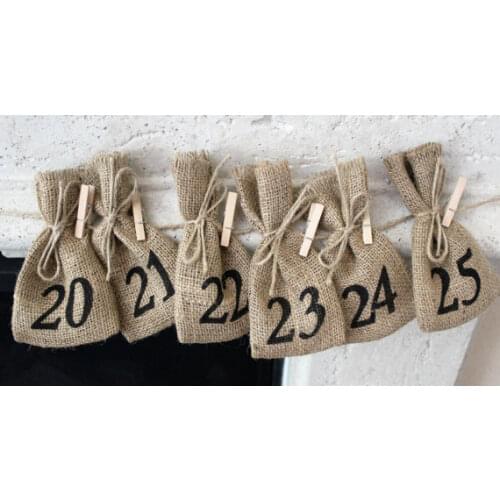 Christmas Burlap Wedding Party Gift Favour Bags Jute Advent Calendar Bachelorette Hangover Survival Kit party Candy pouches