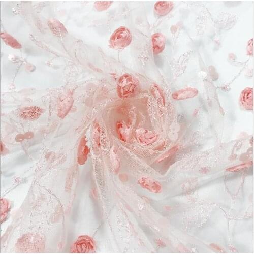 Net yarn three-dimensional flower special tape cord childrens dress three-in-one embroidery fabric