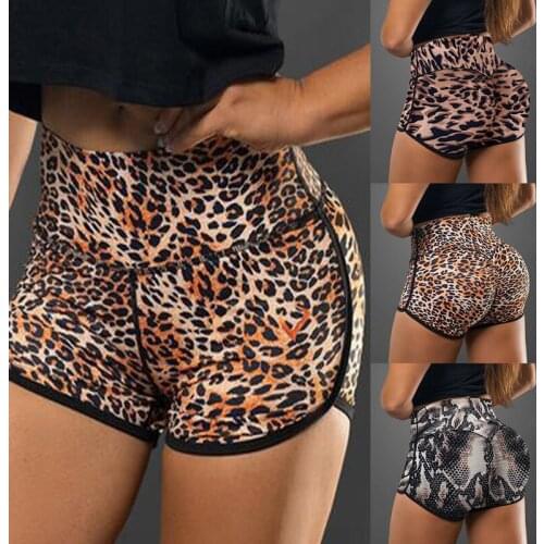 Summer Leisure Women Shorts Leopard-print high-waist hip-hedging running shorts Elastic Waist Loose Casual Shorts yoga Short