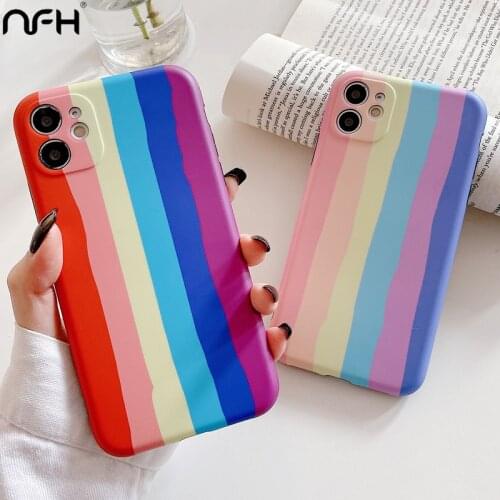 Luxury Colorful Rainbow Silicone Phone Case For iPhone 12 Mini 11 Pro XR Xs 12 Pro Max SE2 Soft IMD Protection Cover On 7 8 Plus