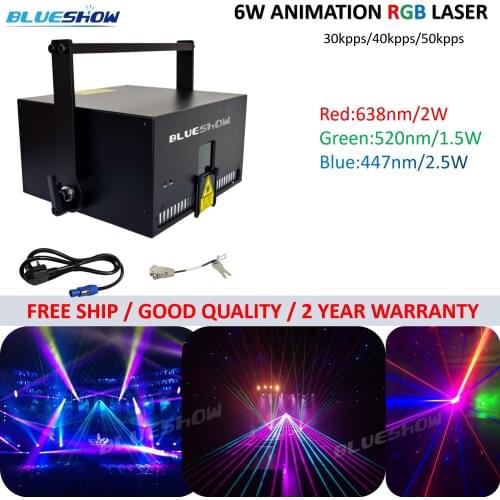 6W RGB Animation Laser Show Light System 6000mw laser Analog laser text display Projector 40k scanner ILDA/DMX512/Sound/Auto/SD