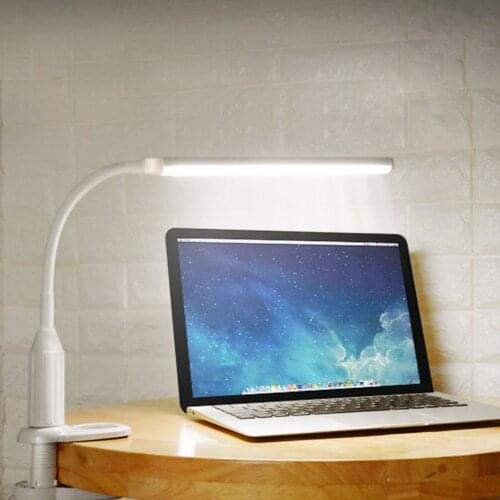 LED Desk Lamp USB Powered Table Lamp Folding Clamp Clip Light Stepless Dimming Eye-Care Touch Sensor Control LED Reading Light