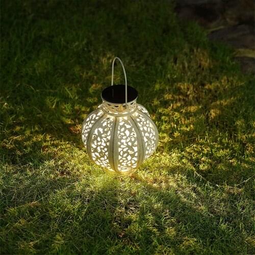 LED Solar Light Hollow Wrought Iron Lantern Floral Projection Lamp Wrought Iron Hanging Lamp Garden Yard Decor