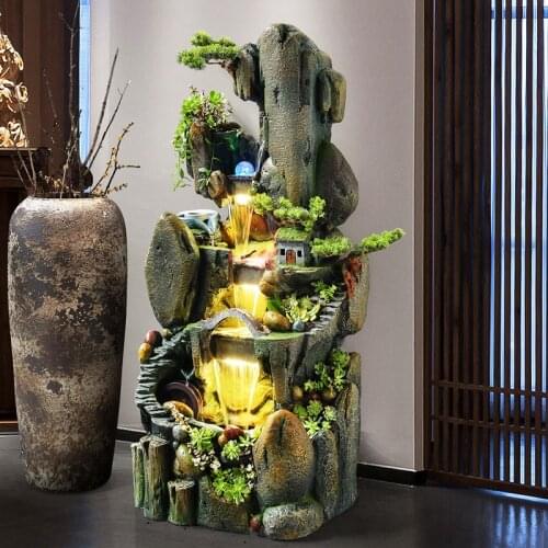 Zq Large Floor Artificial Mountain and Fountain Decoration Indoor Waterscape Decoration Fengshui Wheel Decoration Fish Pond