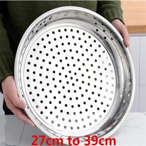Thickened Stainless Steel leak colander Plate Round hole tray Deep Pallet Super Large Steamer Rice bean Disc Drainage Plate set