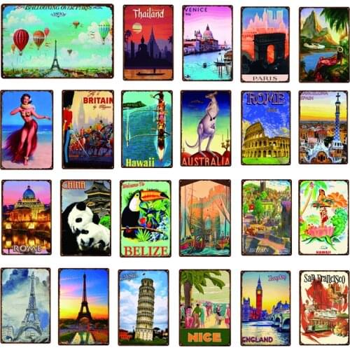 Vintage City Travel Metal Sign Home Decoration Iron Painting Bar Pub Wall Art Retro Tin Poster 20x30cm